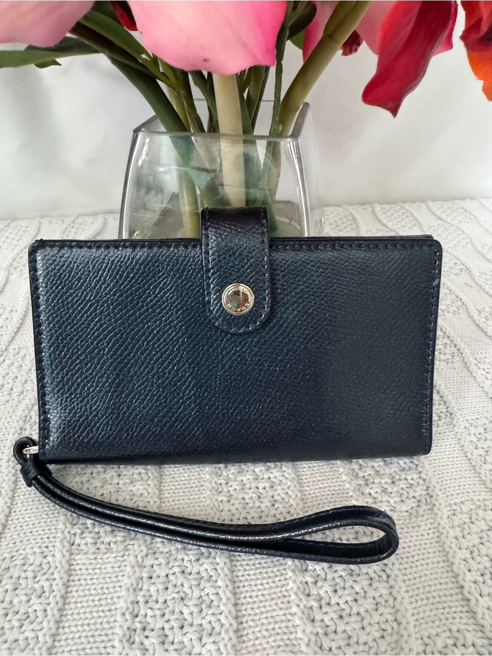 Coach EUC navy shimmer leather slim wallet